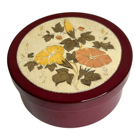 Avon Vintage Imari Treasure Cache Trinket Box VINTAGE 1986 Burgundy Floral Lid - Picture 1 of 9